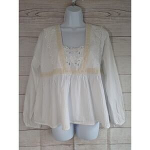 Altar'd State Long Sleeve Peasant Shirt Size Lg Top Ivory Blouse
